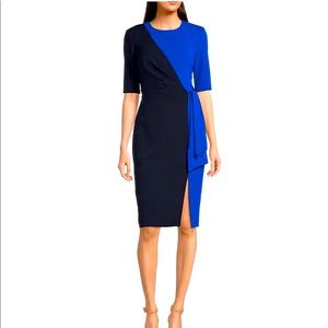 Calvin Klein Color Block Blue and Dark Blue Scuba Sheath Dress Size 6